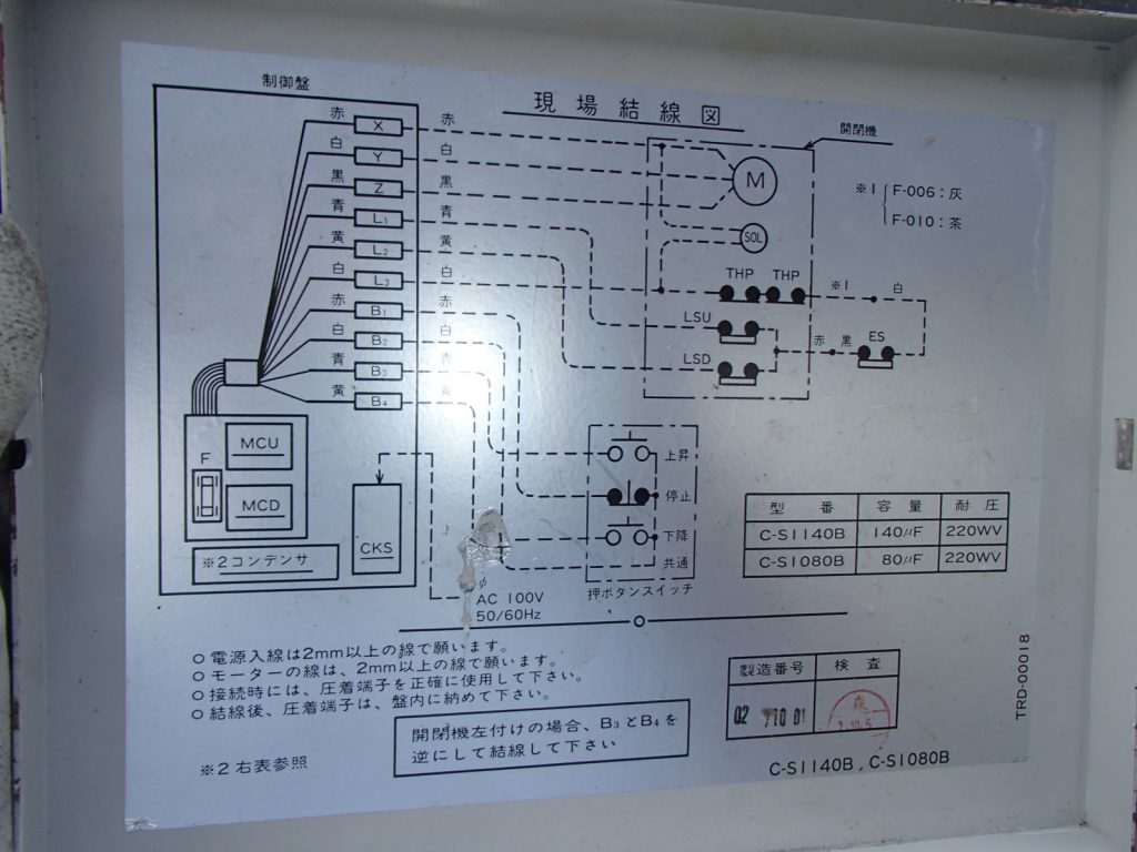 制御盤の蓋裏には結線図があります。